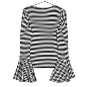 ZARA Black White Bell Sleeve Stripe Large Ribbed Pullover Shirt Top NWOT Y2K 70s